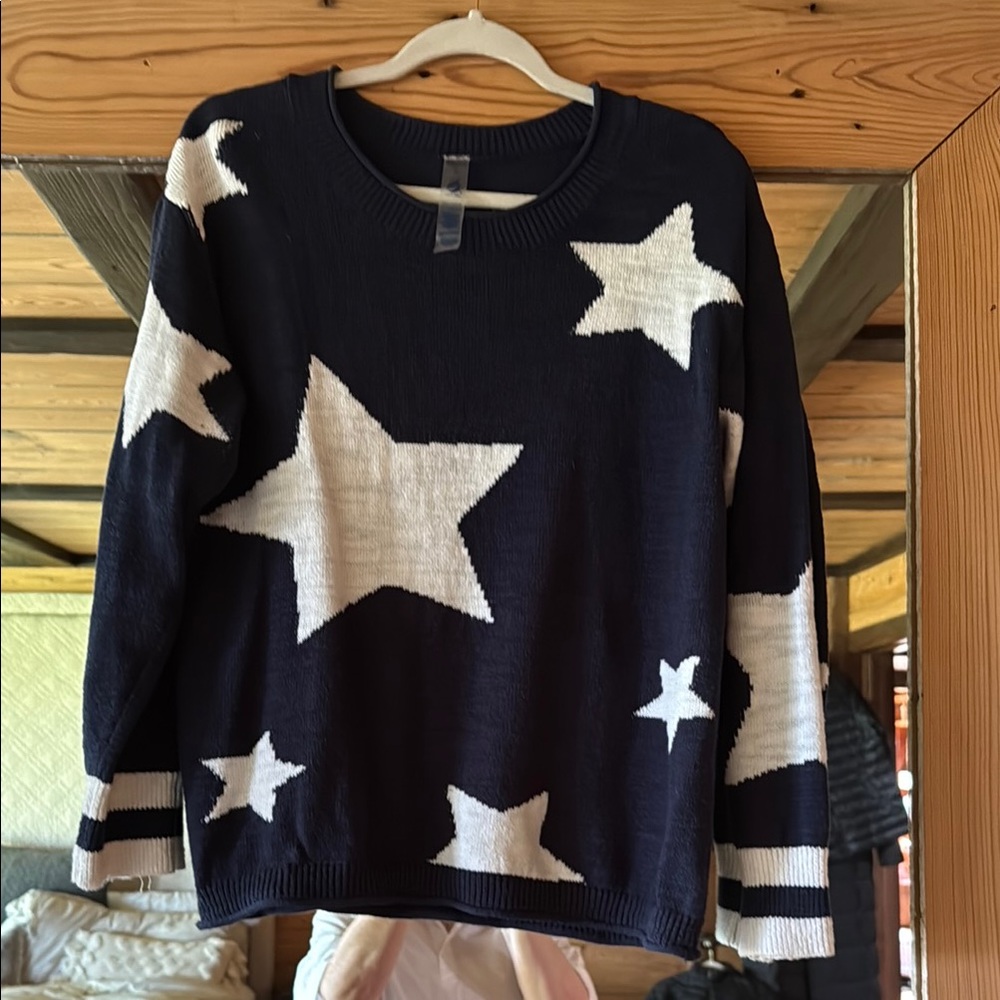 Free Shipping! Stars nautical sweater! Cotton. Generous sizing. Free shipping!